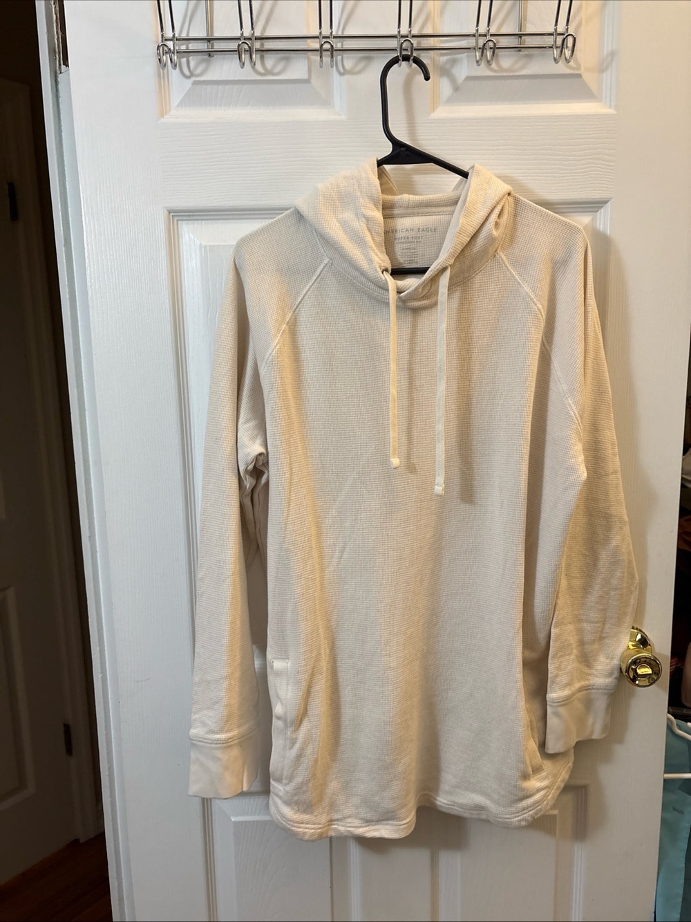 American Eagle Outfitters Cream Waffle-Knit Hoodie